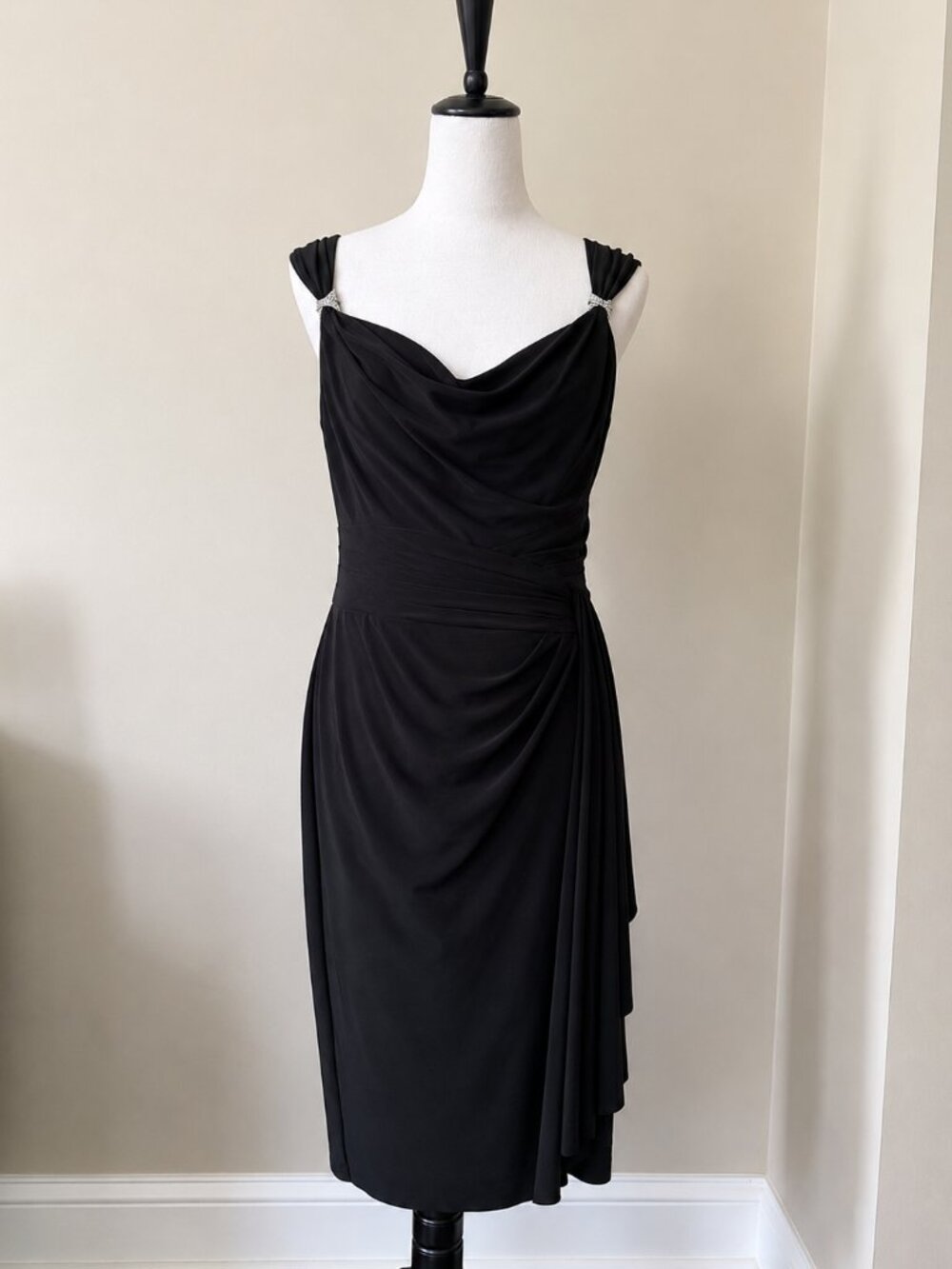 Lauren Ralph Lauren Evening Black Draped Cocktail Dress Rhinestone Size 10